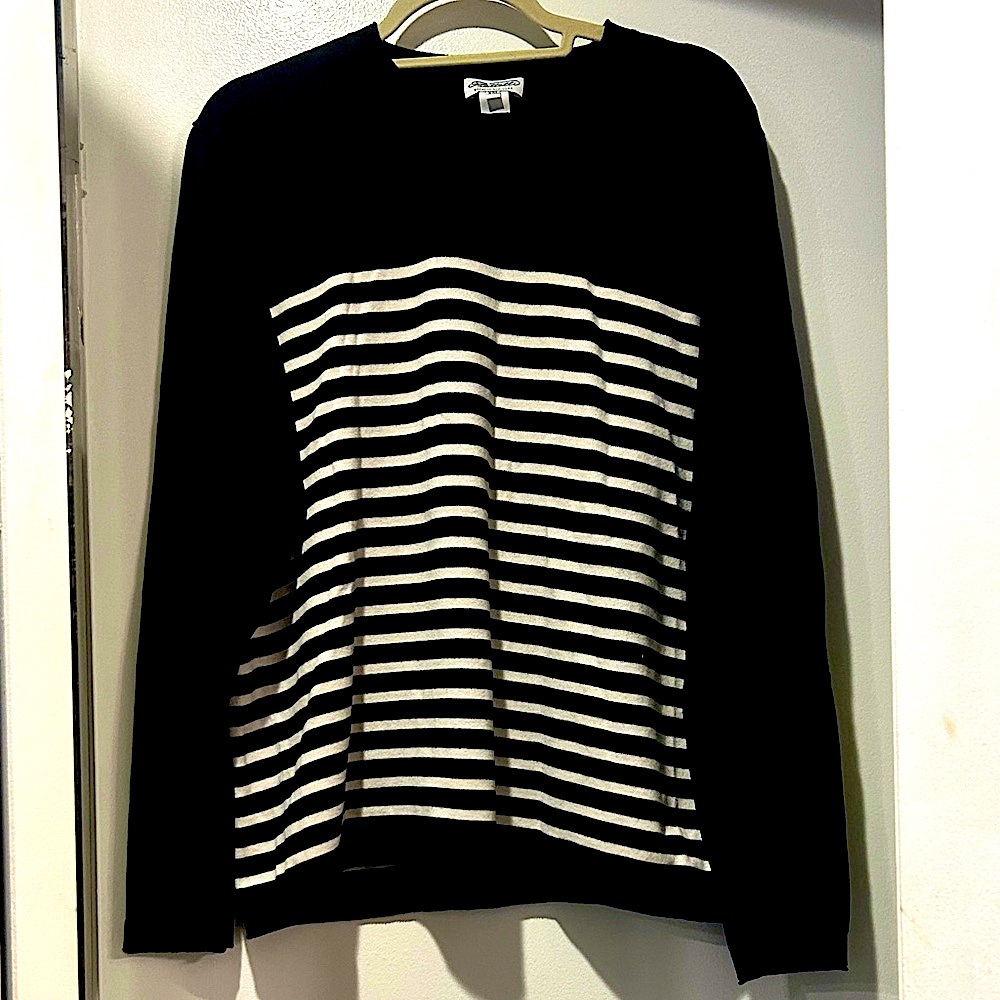 Barneys New York Men's Sweater in Black and White Stripes XXL